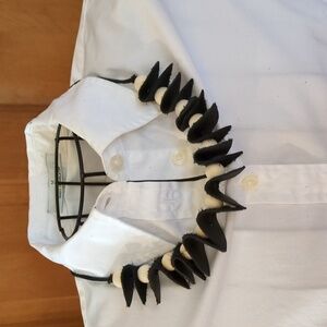 NEW! Handmade Genuine Leather Natural Wood Necklace Choker Bracelet Black #07